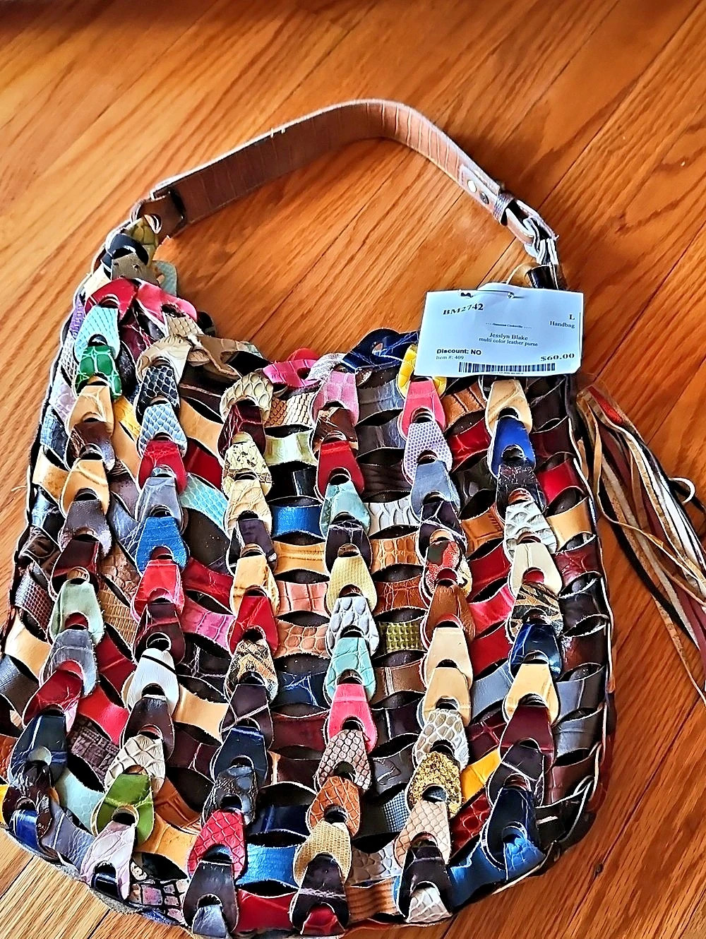 Jessica Blakely Multicolor Leather-Strip Shoulder Bag NWT